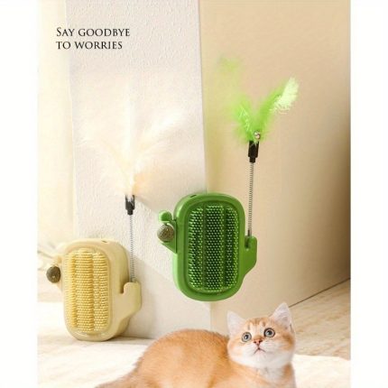 Self Grooming brush feather with catnip ball